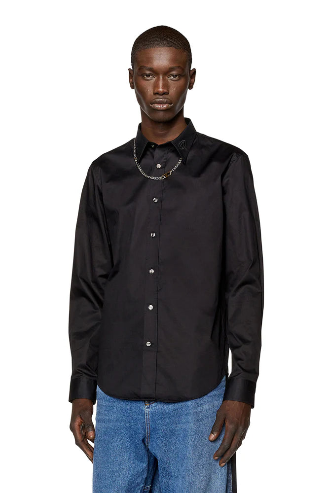 Micro-twill shirt with tonal embroidery
