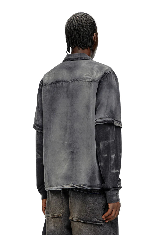 Faded bowling shirt with logo graphic