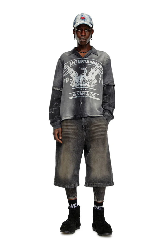 Faded bowling shirt with logo graphic