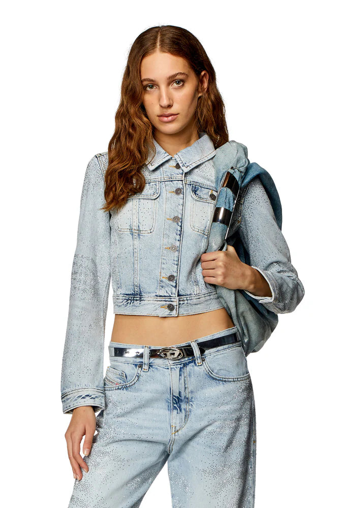 Trucker jacket in micro-crystal denim