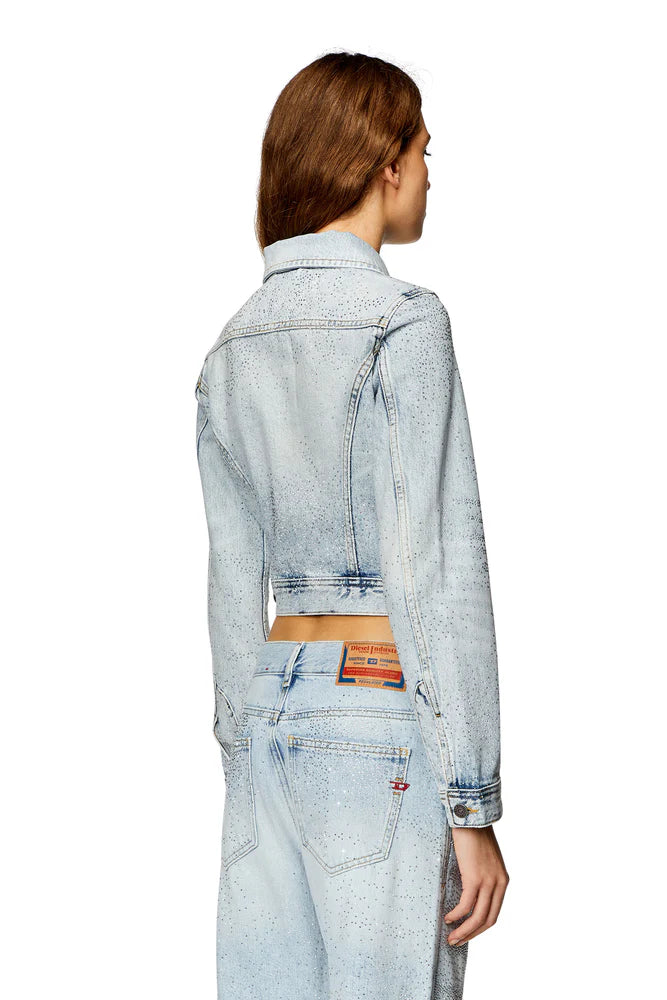 Trucker jacket in micro-crystal denim