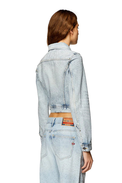 Trucker jacket in micro-crystal denim