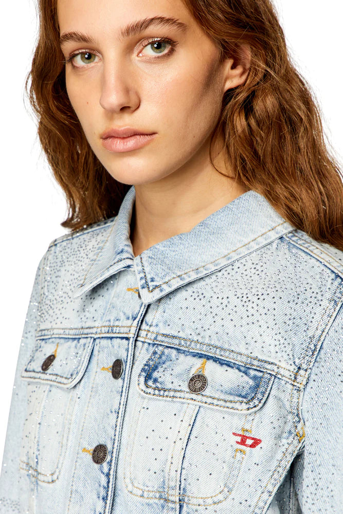 Trucker jacket in micro-crystal denim