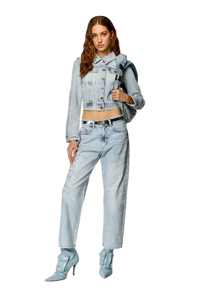 Trucker jacket in micro-crystal denim