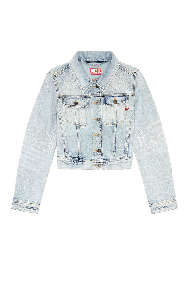 Trucker jacket in micro-crystal denim