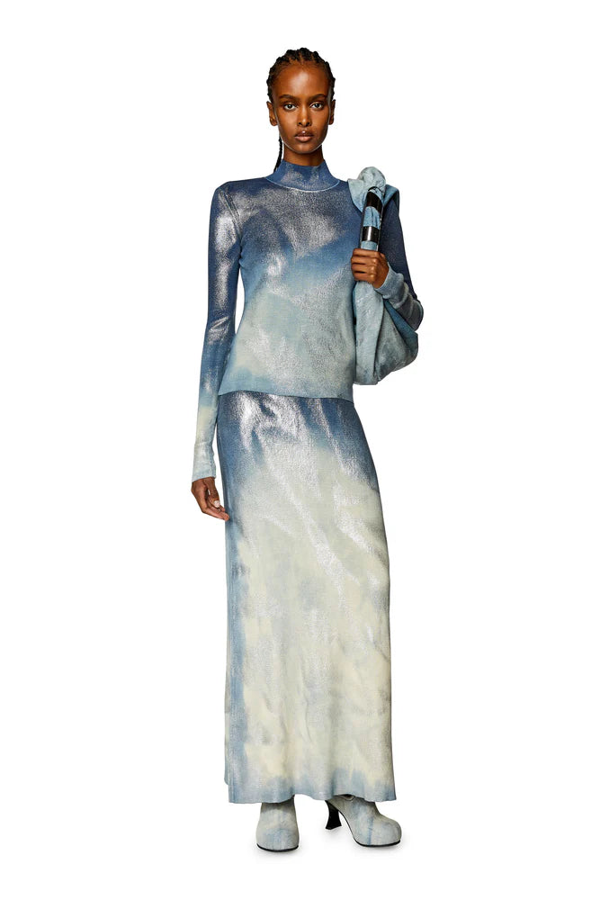 Knit top with metallic effects