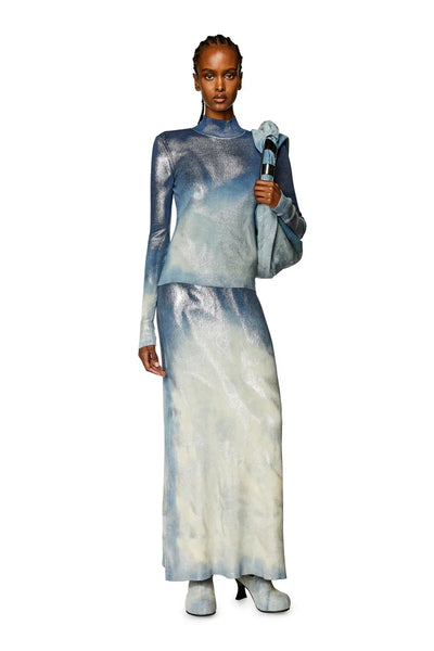 Knit top with metallic effects