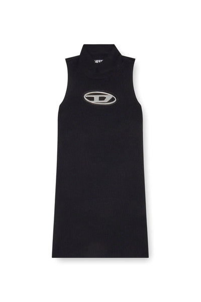 Short dress with cut-out and logo plaque