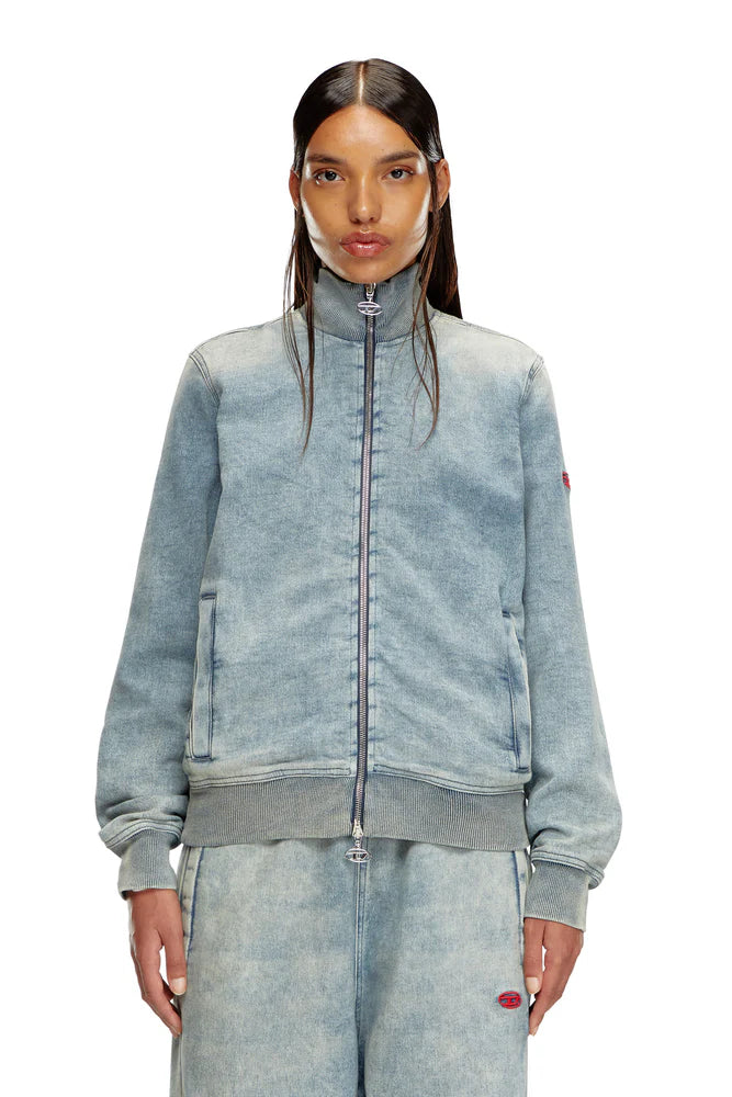 Zip-up sweater in Track Denim