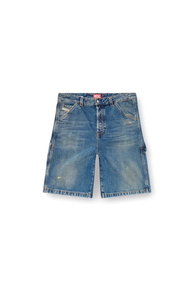 Denim utility shorts with dusty wash