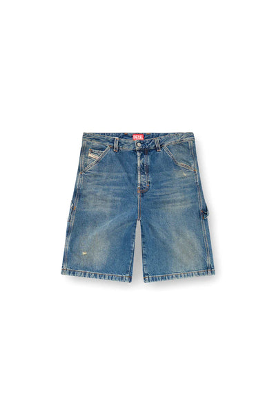 Denim utility shorts with dusty wash