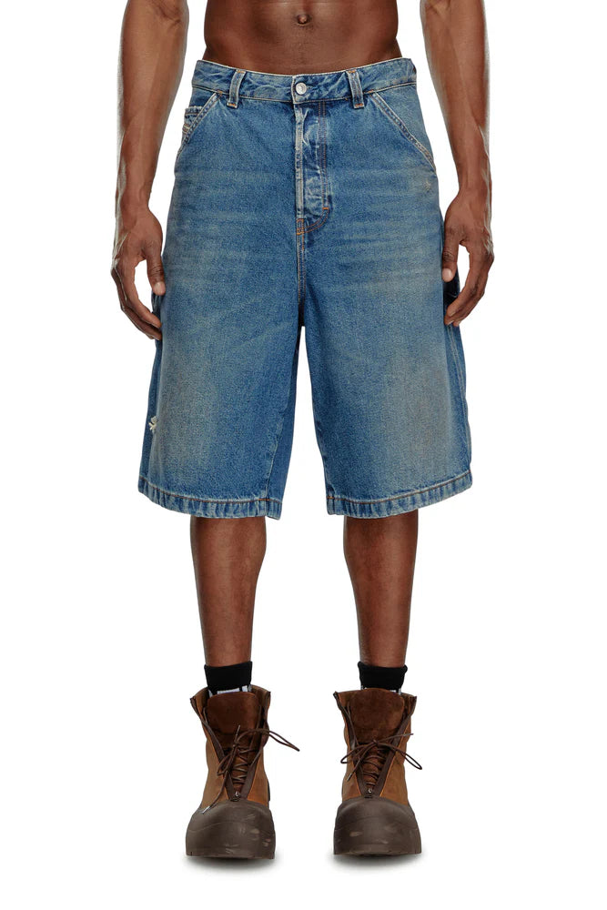 Denim utility shorts with dusty wash
