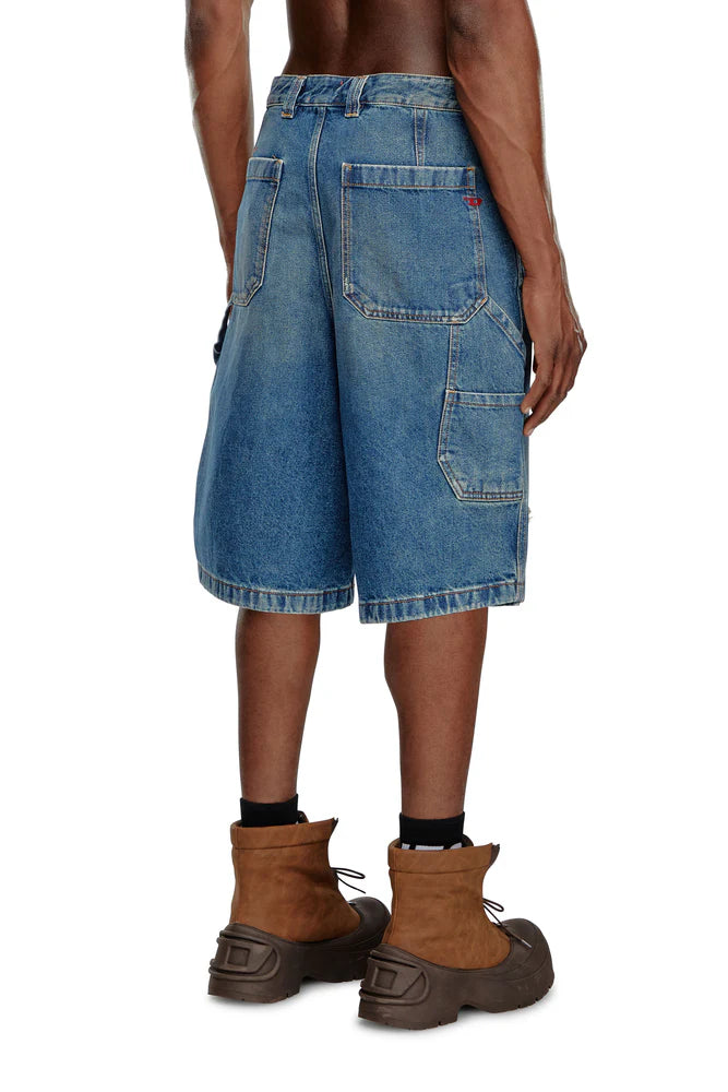 Denim utility shorts with dusty wash