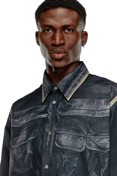 Twill shirt with trompe l'oeil print
