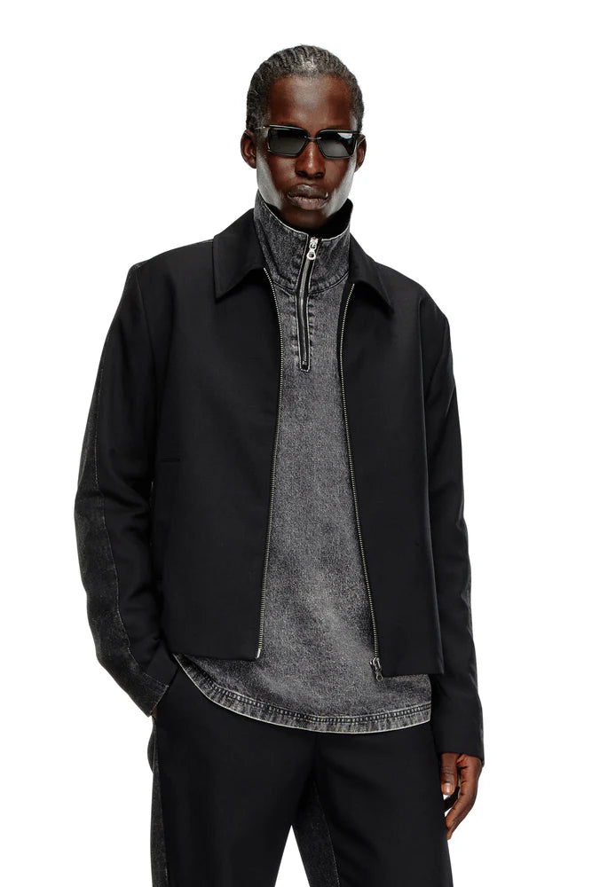 Blouson jacket in wool blend and denim