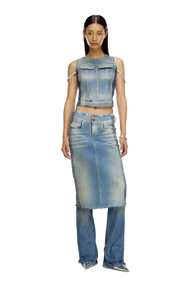 Top in peel-off denim and jersey
