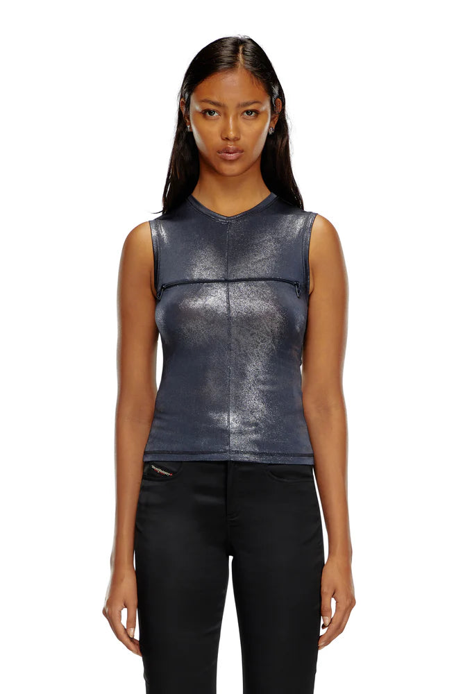 Metallic Tank Top With Chest Slit