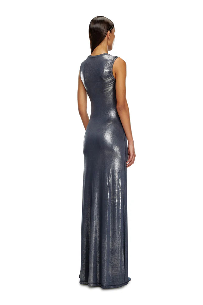 Long Metallic Dress With Zip Details