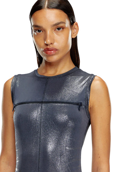 Long Metallic Dress With Zip Details