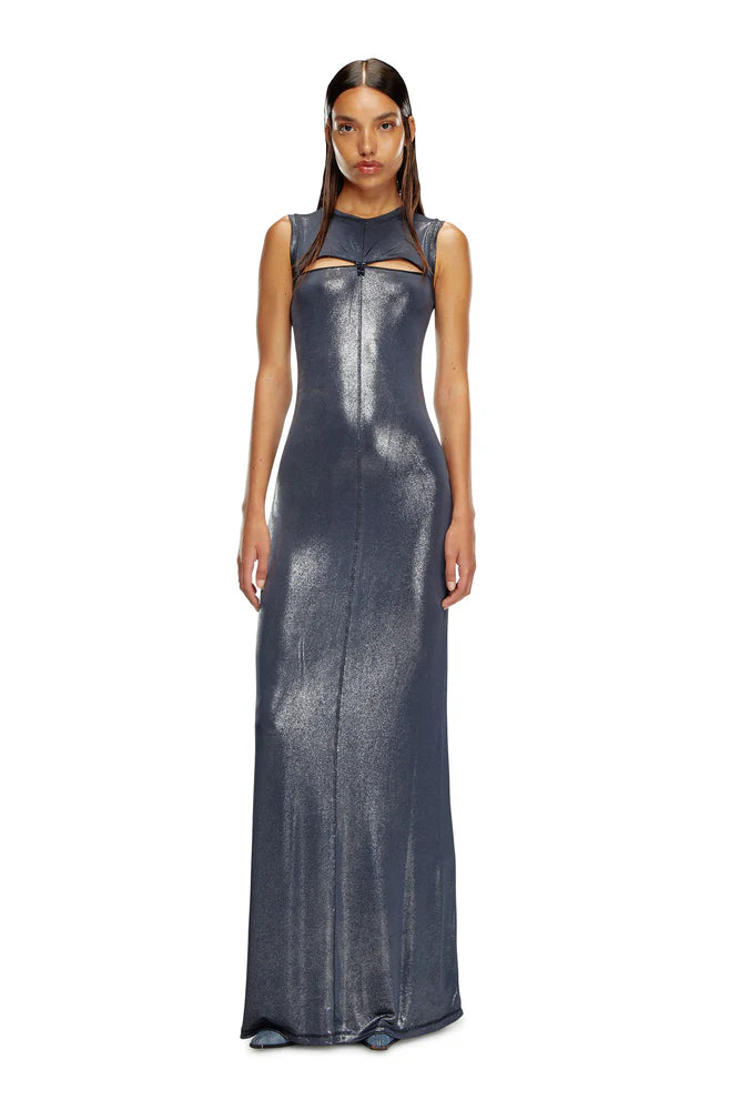 Long Metallic Dress With Zip Details