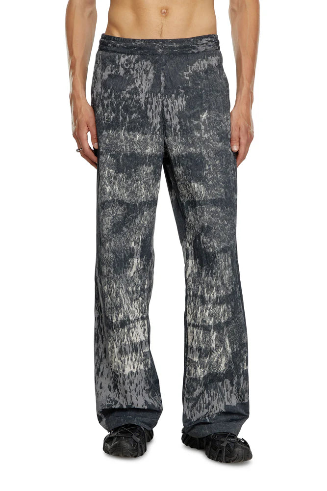 Printed Trousers In Wrinkled Nylon