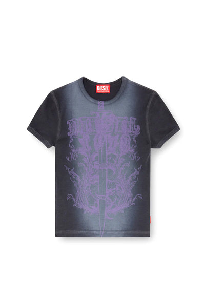 Ribbed T-Shirt With Diesel Sword Print