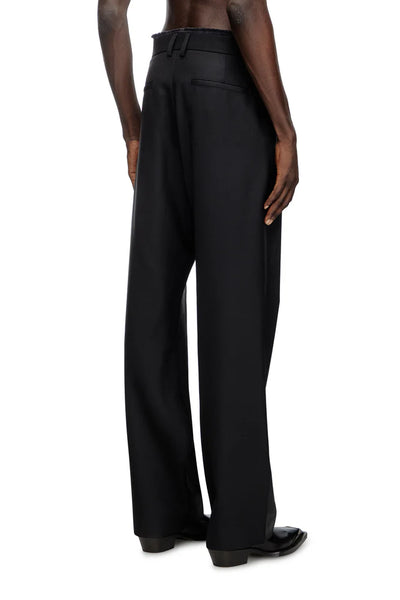 Cool Wool Pants With Denim-Trim Waist