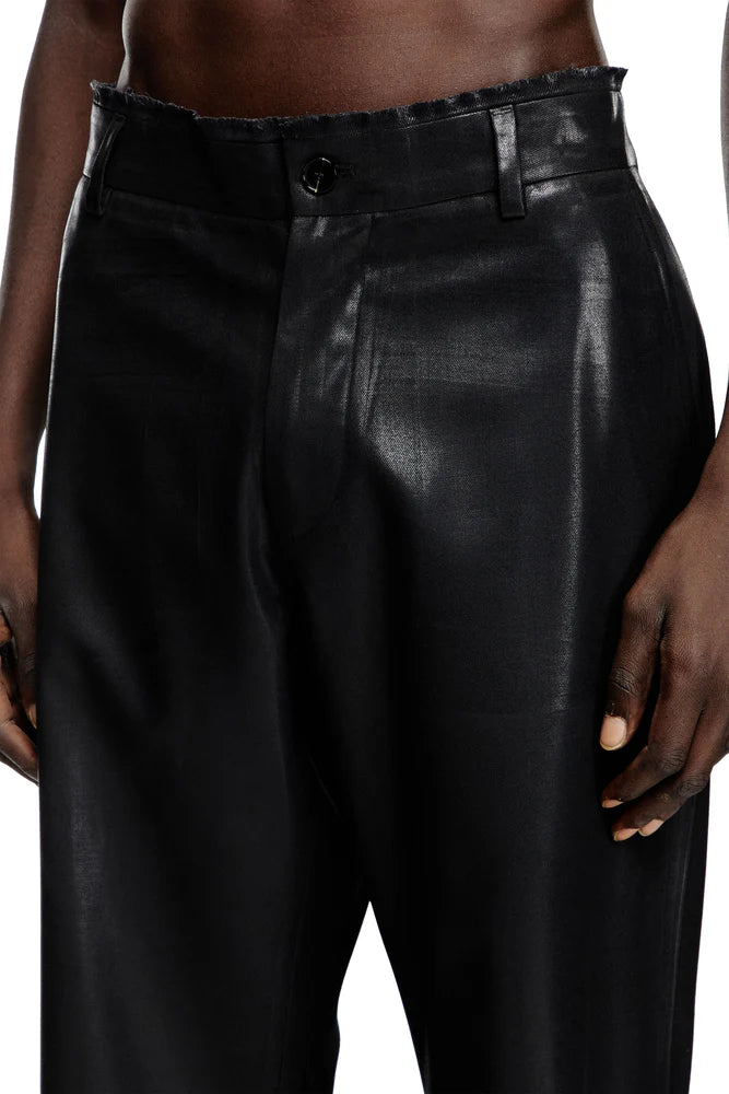 Cool Wool Pants With Denim-Trim Waist