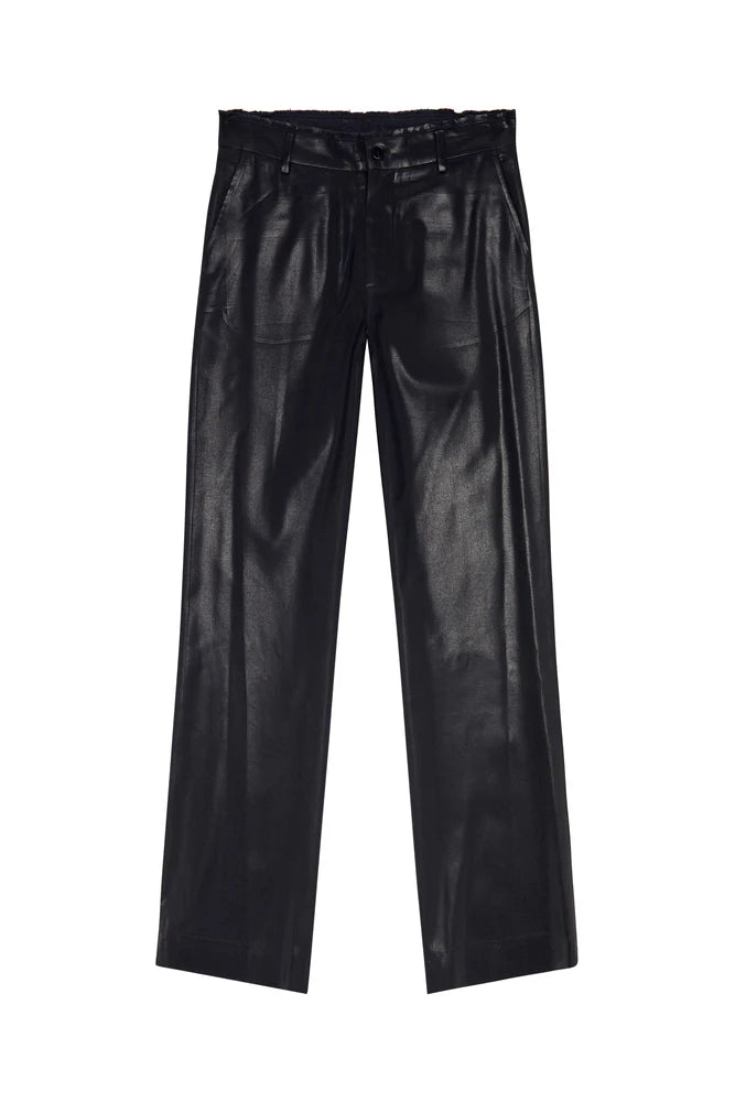Cool Wool Pants With Denim-Trim Waist