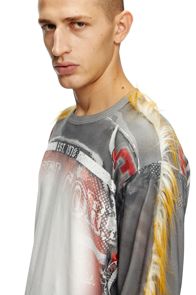 Long-Sleeve T-Shirt With  Fuzzy Trims