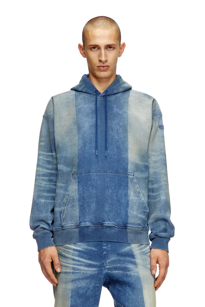 Hoodie In Track Denim With Solarised Folds