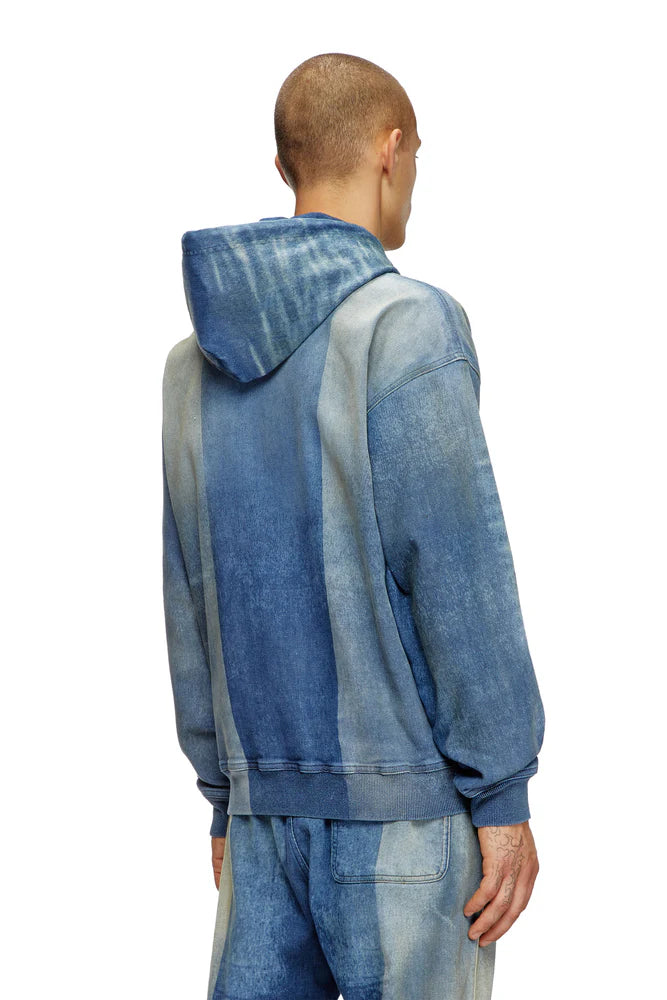 Hoodie In Track Denim With Solarised Folds