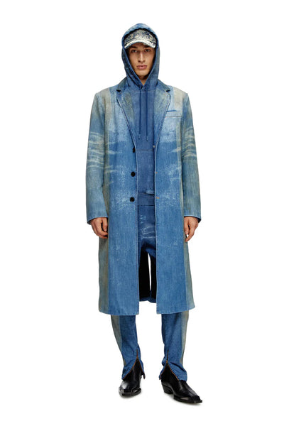 Hoodie In Track Denim With Solarised Folds