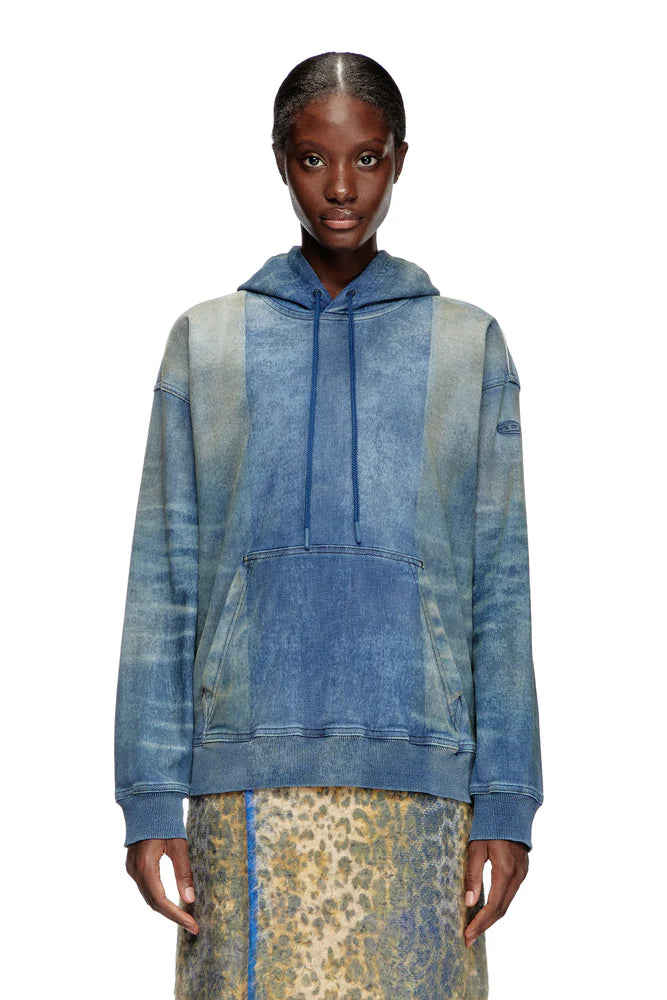 Hoodie In Track Denim With Solarised Folds
