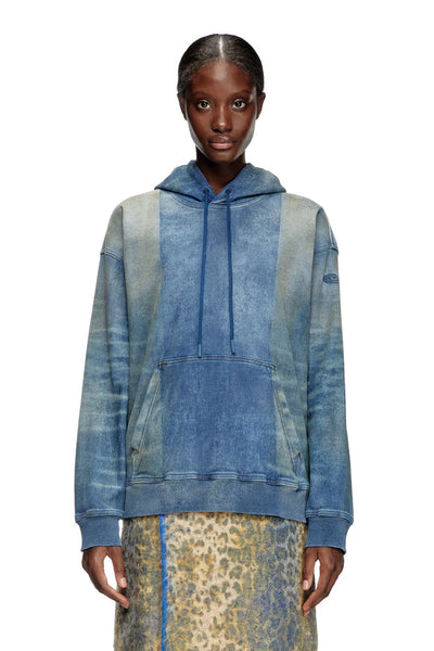 Hoodie In Track Denim With Solarised Folds