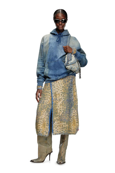 Hoodie In Track Denim With Solarised Folds