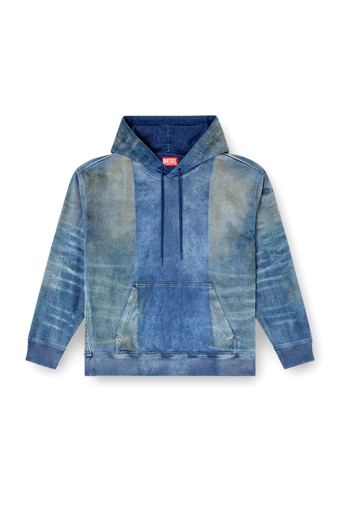 Hoodie In Track Denim With Solarised Folds
