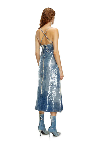 Strappy denim midi dress with sequins