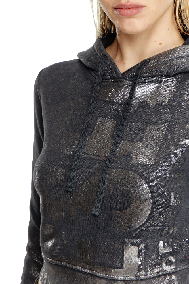 Cropped hoodie with metallic effects