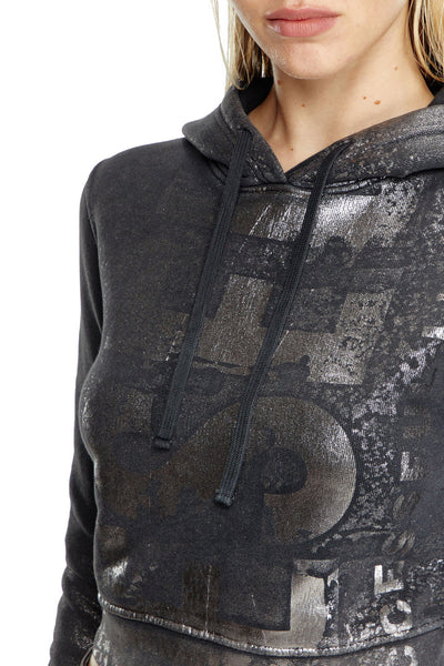 Cropped hoodie with metallic effects