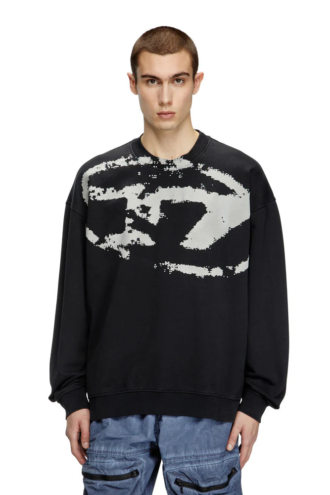 Sweatshirt with distressed flocked logo