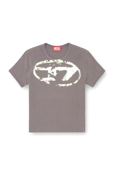 T-shirt with metallic flocked logo
