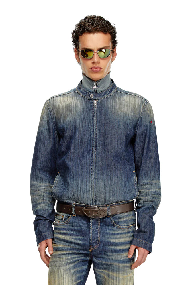 Moto jacket in streaky denim