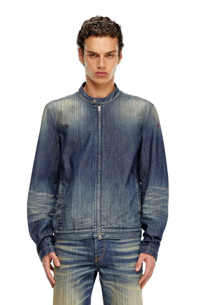 Moto jacket in streaky denim