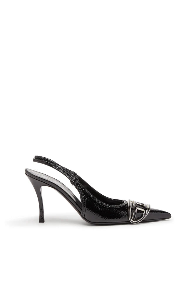 D-Venus-Slingback pumps in glossy wrinkled fabric