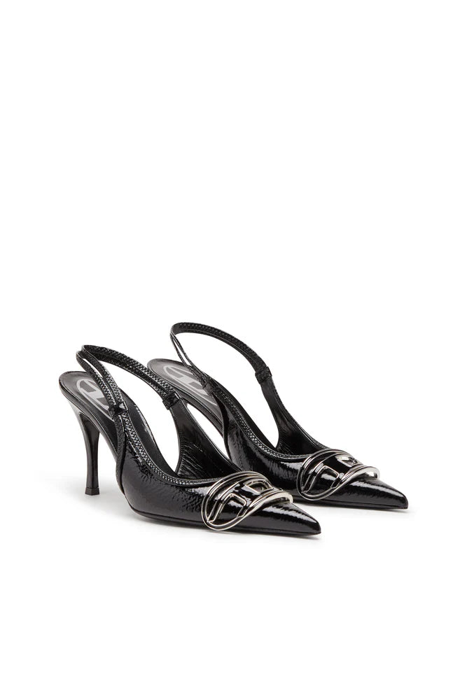 D-Venus-Slingback pumps in glossy wrinkled fabric