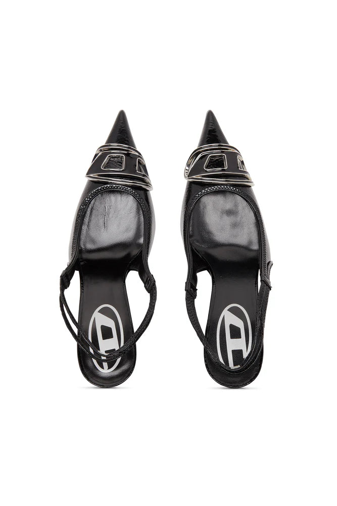 D-Venus-Slingback pumps in glossy wrinkled fabric