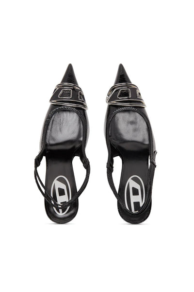 D-Venus-Slingback pumps in glossy wrinkled fabric