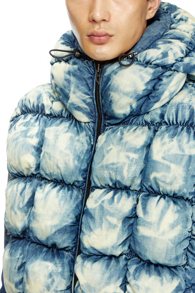 Tie-dyed denim puffer vest