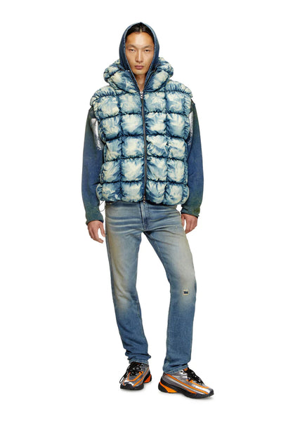 Tie-dyed denim puffer vest